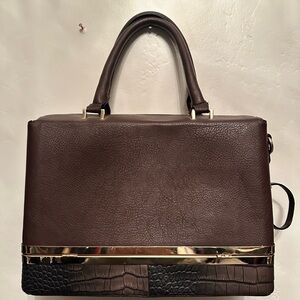 Brown Leather Handbag with Gold Accents